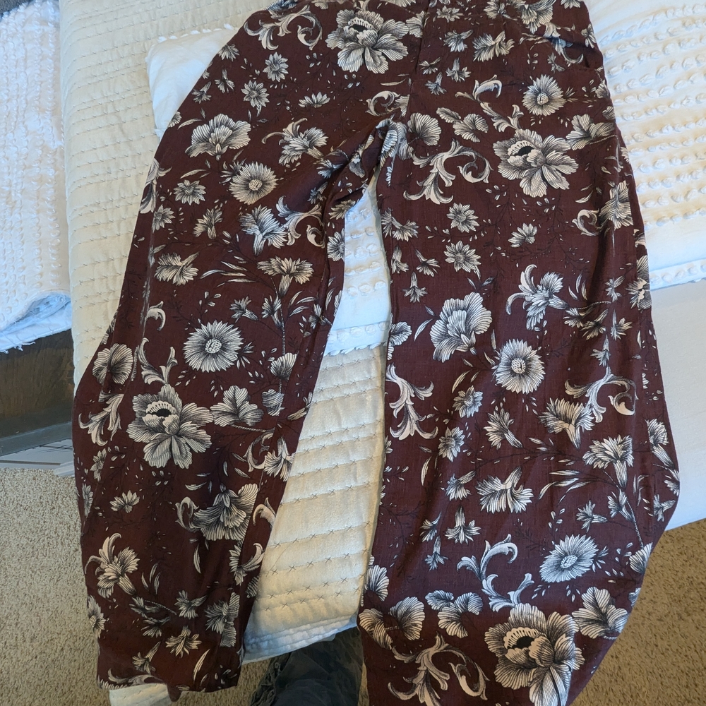Anthropologie Burgundy Floral Wide Leg Pants - NWT - Picture 9 of 10
